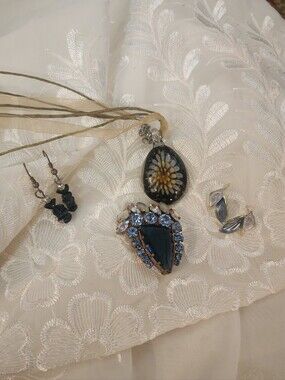 Vintage Jewelry Set; Austrian Crystal Brooch w/ Matching Necklace & Earrings